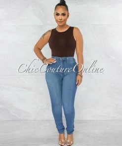 Vendor-unknown JUST IN Whitford Brown Ribbed Bodysuit