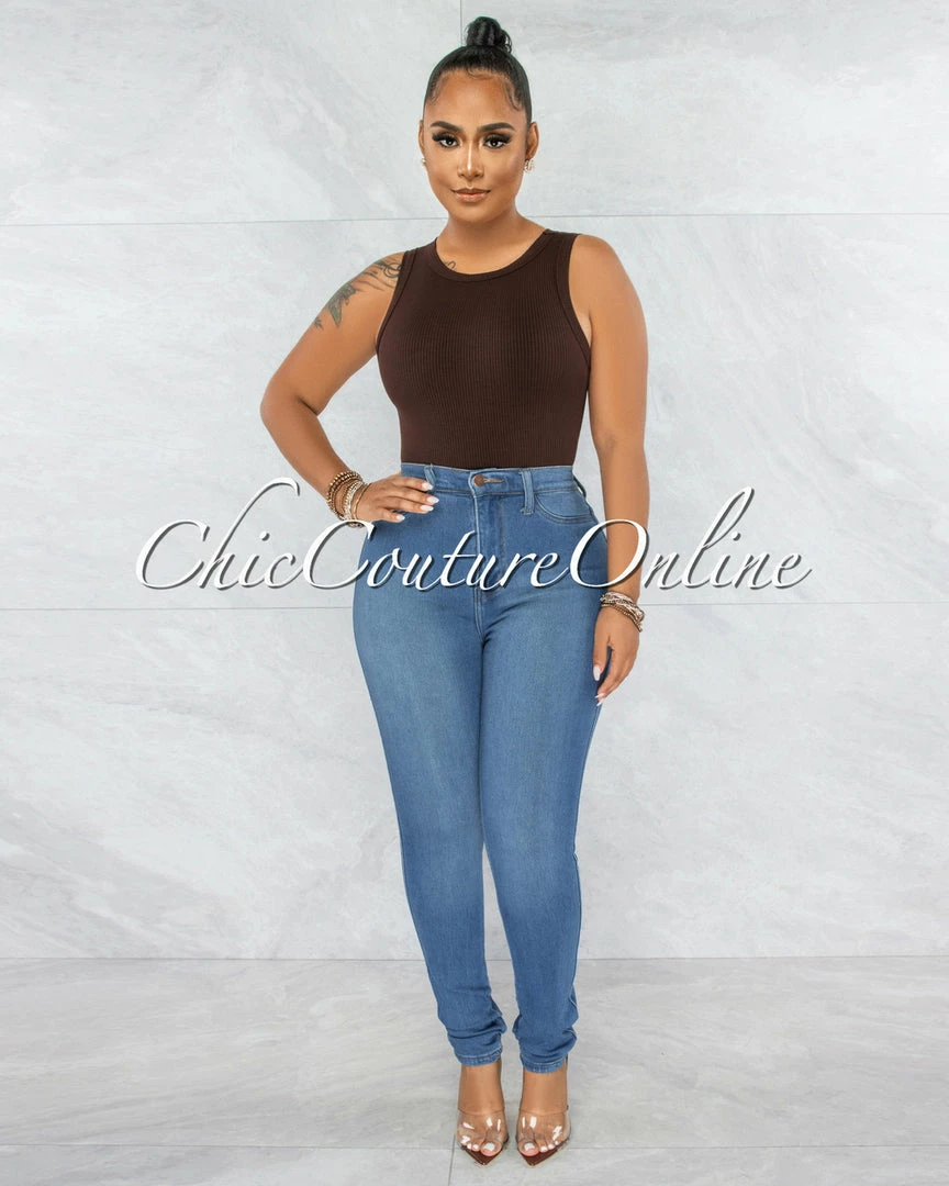 Vendor-unknown JUST IN Whitford Brown Ribbed Bodysuit