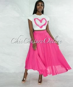 Vendor-unknown Dondra Fuchsia Flutter Wide Maxi Skirt