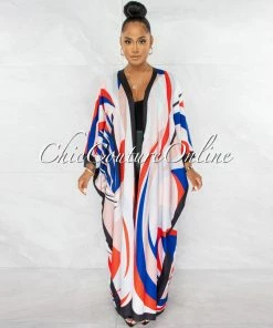 Chic Couture Online Franklin Off-White Multi-Color Long Kimono Duster