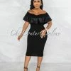 Vendor-unknown Vonita Black Off-The-Shoulder Double Satin Ruffle Dress
