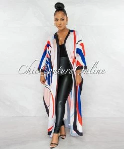 Chic Couture Online Franklin Off-White Multi-Color Long Kimono Duster