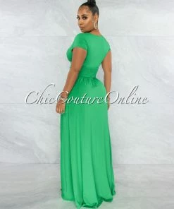 Chic Couture Online JUST IN Styx Kelly Green Draped Waistband Maxi Slit Dress
