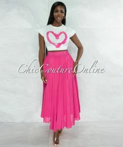 Vendor-unknown Dondra Fuchsia Flutter Wide Maxi Skirt