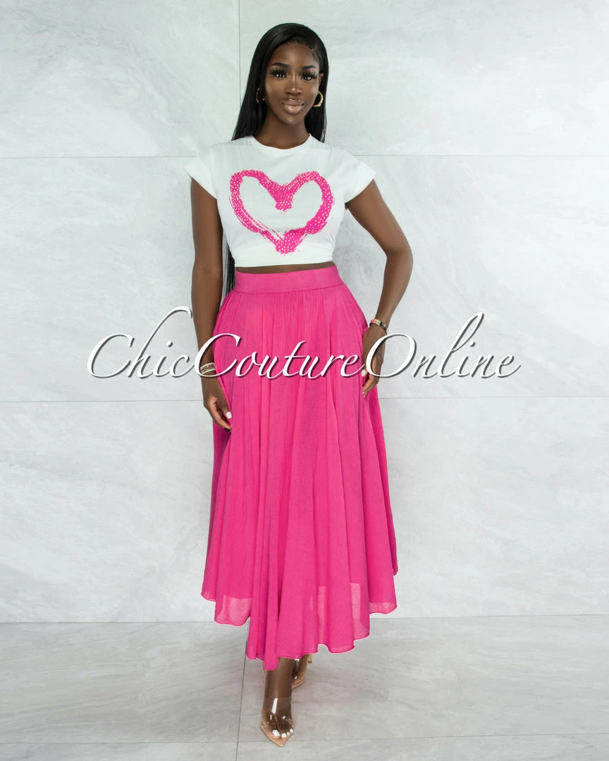Vendor-unknown Dondra Fuchsia Flutter Wide Maxi Skirt