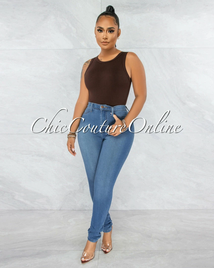 Vendor-unknown JUST IN Whitford Brown Ribbed Bodysuit