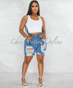 Vendor-unknown JUST IN Luberda Medium Denim High Waist Destroyed Shorts