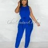 Chic Couture Online Janiel Royal Blue Bodysuit & Fringe Pants Set