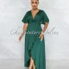 Vendor-unknown JUST IN Jesimiel Hunter Green Drape Dramatic High-Low Slit Dress