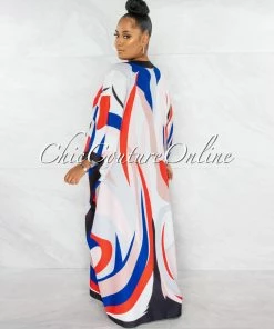Chic Couture Online Franklin Off-White Multi-Color Long Kimono Duster