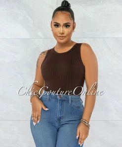 Vendor-unknown JUST IN Whitford Brown Ribbed Bodysuit