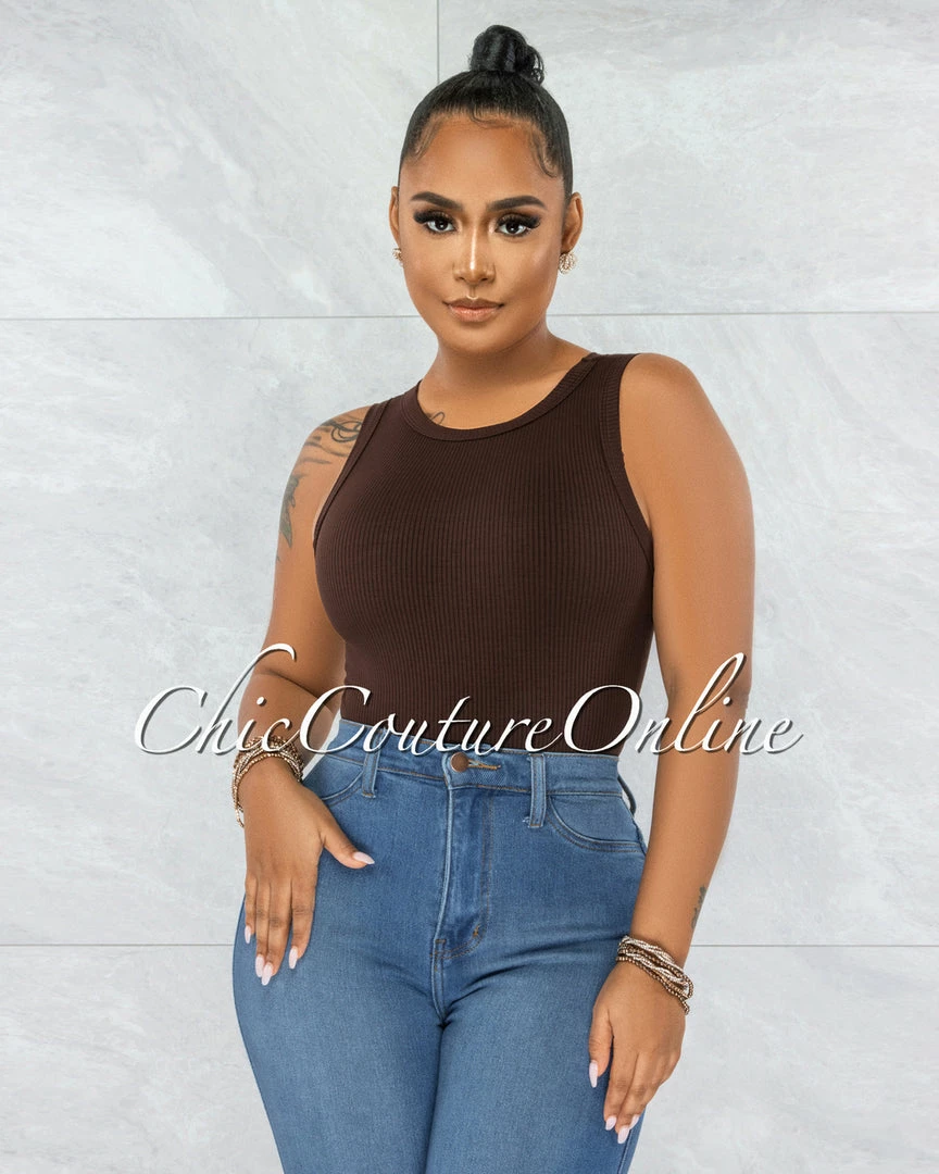 Vendor-unknown JUST IN Whitford Brown Ribbed Bodysuit