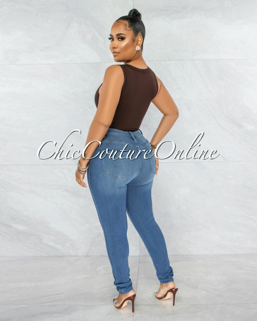Vendor-unknown JUST IN Whitford Brown Ribbed Bodysuit