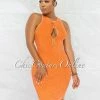 Chic Couture Online Sephora Orange Washed Front Key-Hole Ribbed Dress