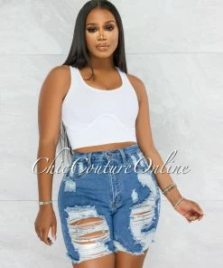 Vendor-unknown JUST IN Luberda Medium Denim High Waist Destroyed Shorts