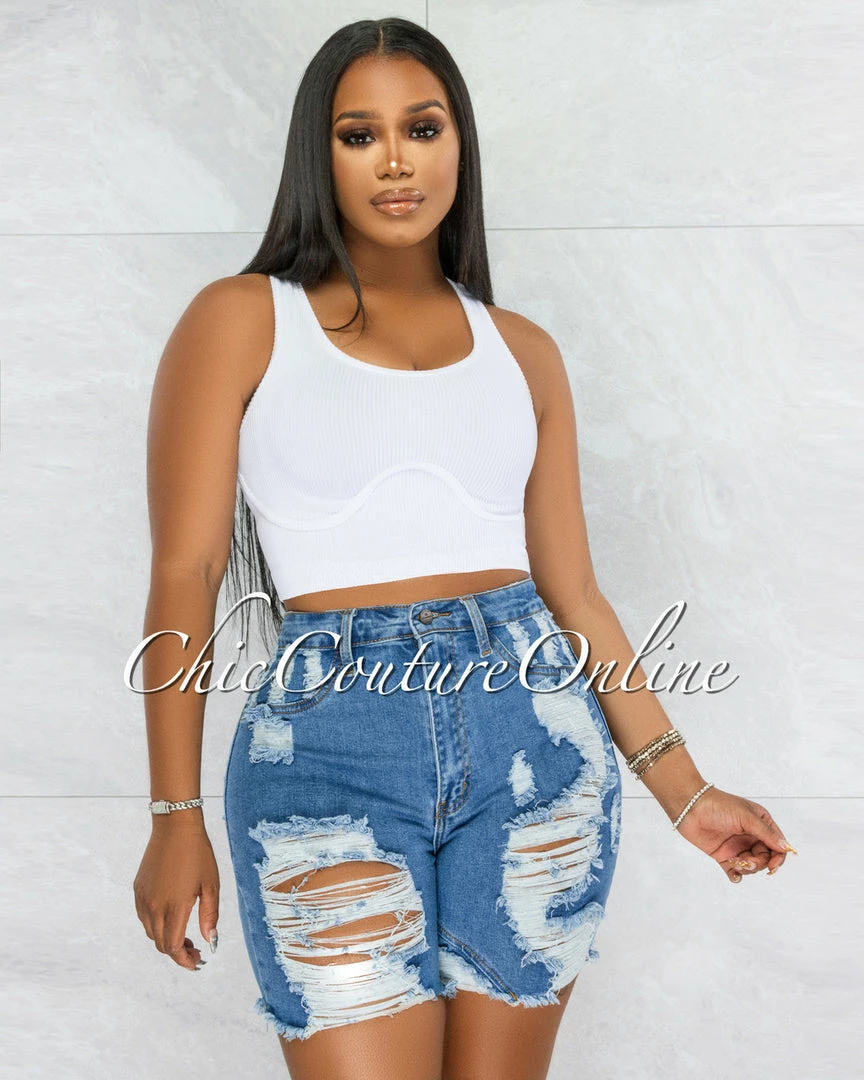 Vendor-unknown JUST IN Luberda Medium Denim High Waist Destroyed Shorts