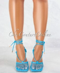 Vendor-unknown Hugo Turquoise Lace Up Mesh Square Toe Heels JUST IN