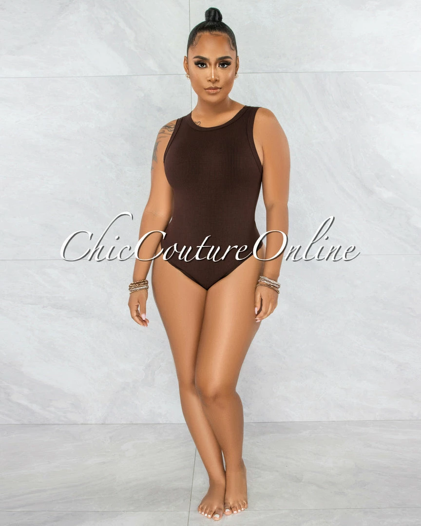 Vendor-unknown JUST IN Whitford Brown Ribbed Bodysuit