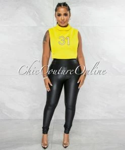 Vendor-unknown Parsons Yellow #31 Turtle Neck Open Sides Crop Top