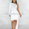 Chic Couture Online JUST IN Cameo White Single Sleeve Long Strap Accent Dress