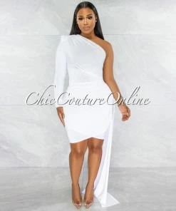 Chic Couture Online JUST IN Cameo White Single Sleeve Long Strap Accent Dress