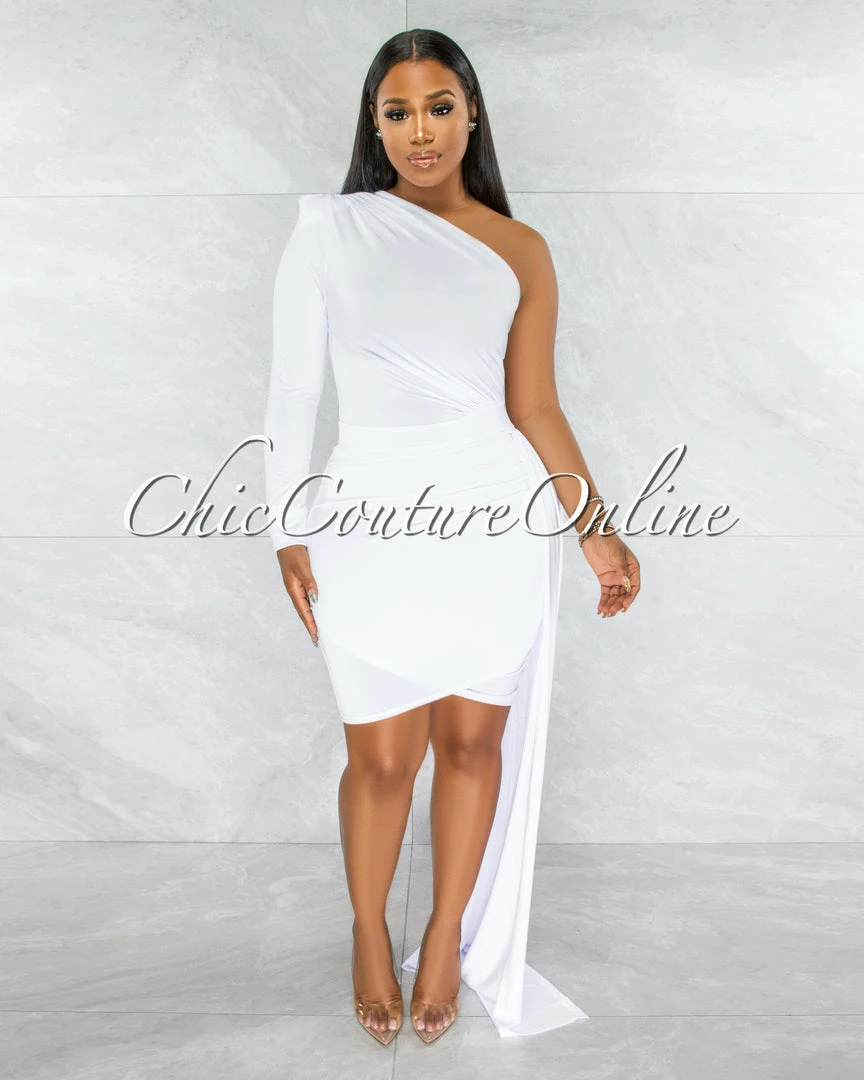 Chic Couture Online JUST IN Cameo White Single Sleeve Long Strap Accent Dress
