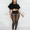 Vendor-unknown Cherie Black Tie Crop Top & Mesh Leggings Set