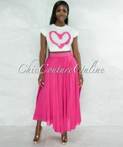 Vendor-unknown Dondra Fuchsia Flutter Wide Maxi Skirt