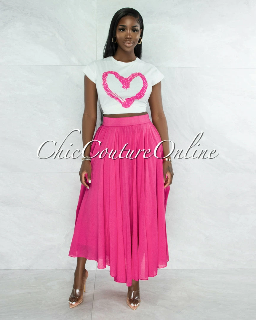 Vendor-unknown Dondra Fuchsia Flutter Wide Maxi Skirt