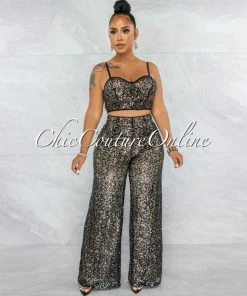 Vendor-unknown Tanith Black Sequins Nude Illusion Fishnet Top & Set JUST IN