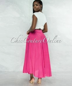 Vendor-unknown Dondra Fuchsia Flutter Wide Maxi Skirt