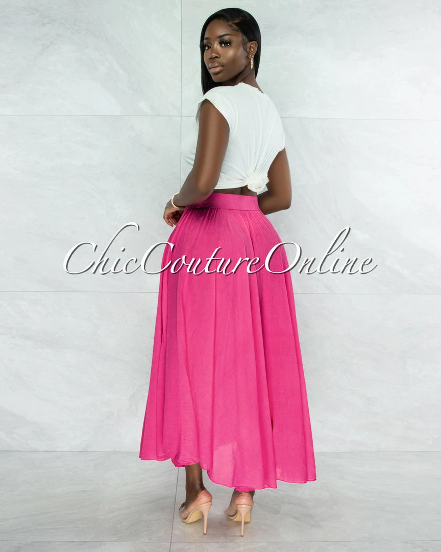 Vendor-unknown Dondra Fuchsia Flutter Wide Maxi Skirt
