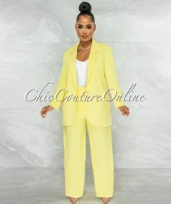 Vendor-unknown JUST IN Eneas Yellow Boyfriend Blazer & Wide Pants Set