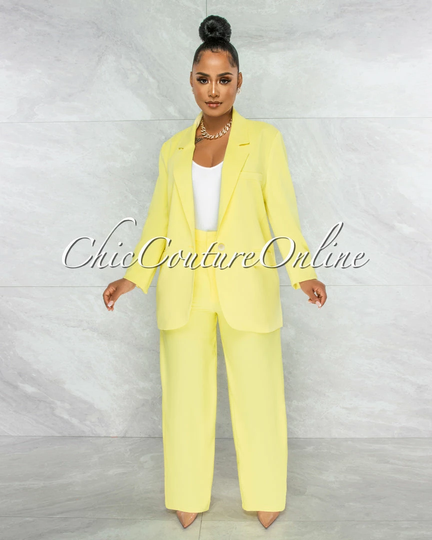 Vendor-unknown JUST IN Eneas Yellow Boyfriend Blazer & Wide Pants Set
