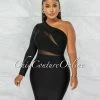 Chic Couture Online Blake Black Single Shoulder Mesh Details Bandage Dress