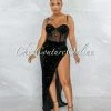 Vendor-unknown JUST IN Melisia Black Mesh Sequins Velvet Maxi Bodysuit DresS