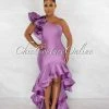 Chic Couture Online Madeline Mauve Ruffle Statement Hi-Lo Maxi Dress