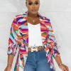 Chic Couture Online Malley Baby Blue Multi-Color Ruched Sleeves Blazer
