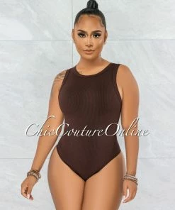 Vendor-unknown JUST IN Whitford Brown Ribbed Bodysuit