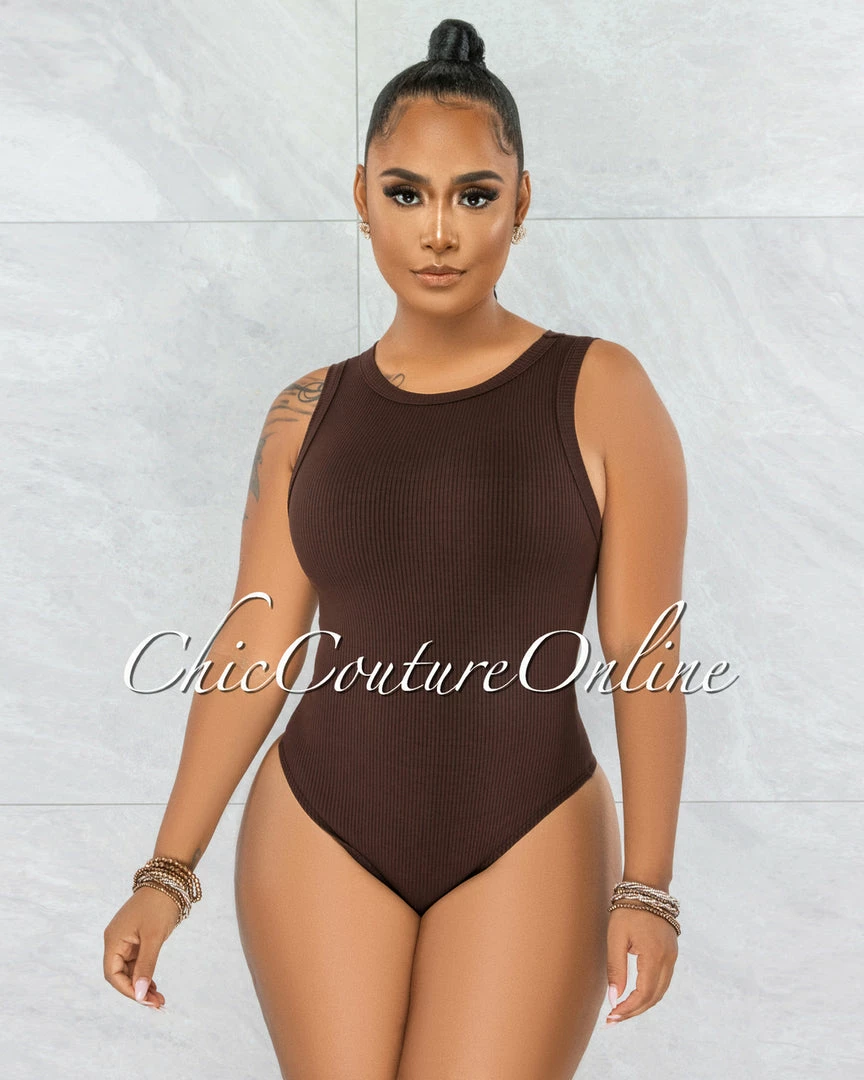 Vendor-unknown JUST IN Whitford Brown Ribbed Bodysuit