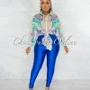 Chic Couture Online Zandrie Royal-Blue High Waist Front Zipper Shimmer Leggings JUST IN