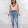 Vendor-unknown JUST IN Harriet Medium Blue High Waist Rose Gold Buttons Jeans