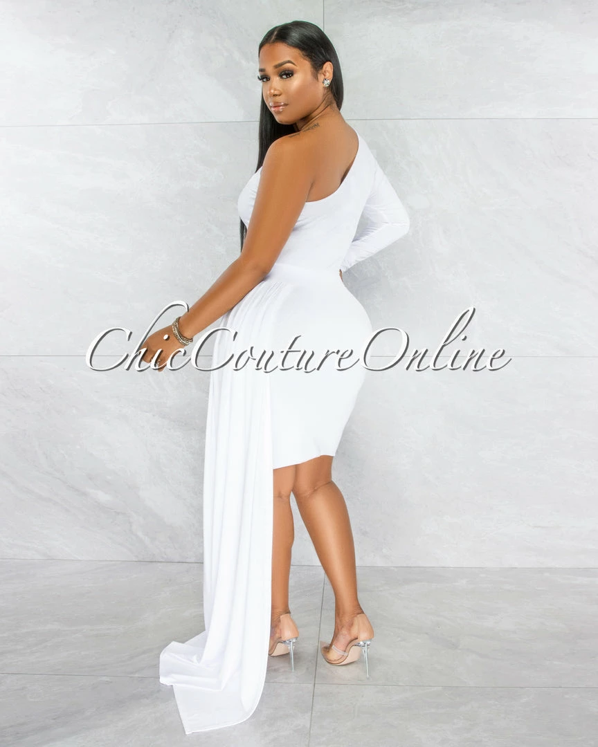 Chic Couture Online JUST IN Cameo White Single Sleeve Long Strap Accent Dress