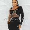 Chic Couture Online Ymara Black Silver Rhinestones Mesh Accent Mini Dress JUST IN