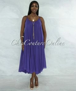 Vendor-unknown Normandie Purple Wide Flutter Maxi Dress JUST IN