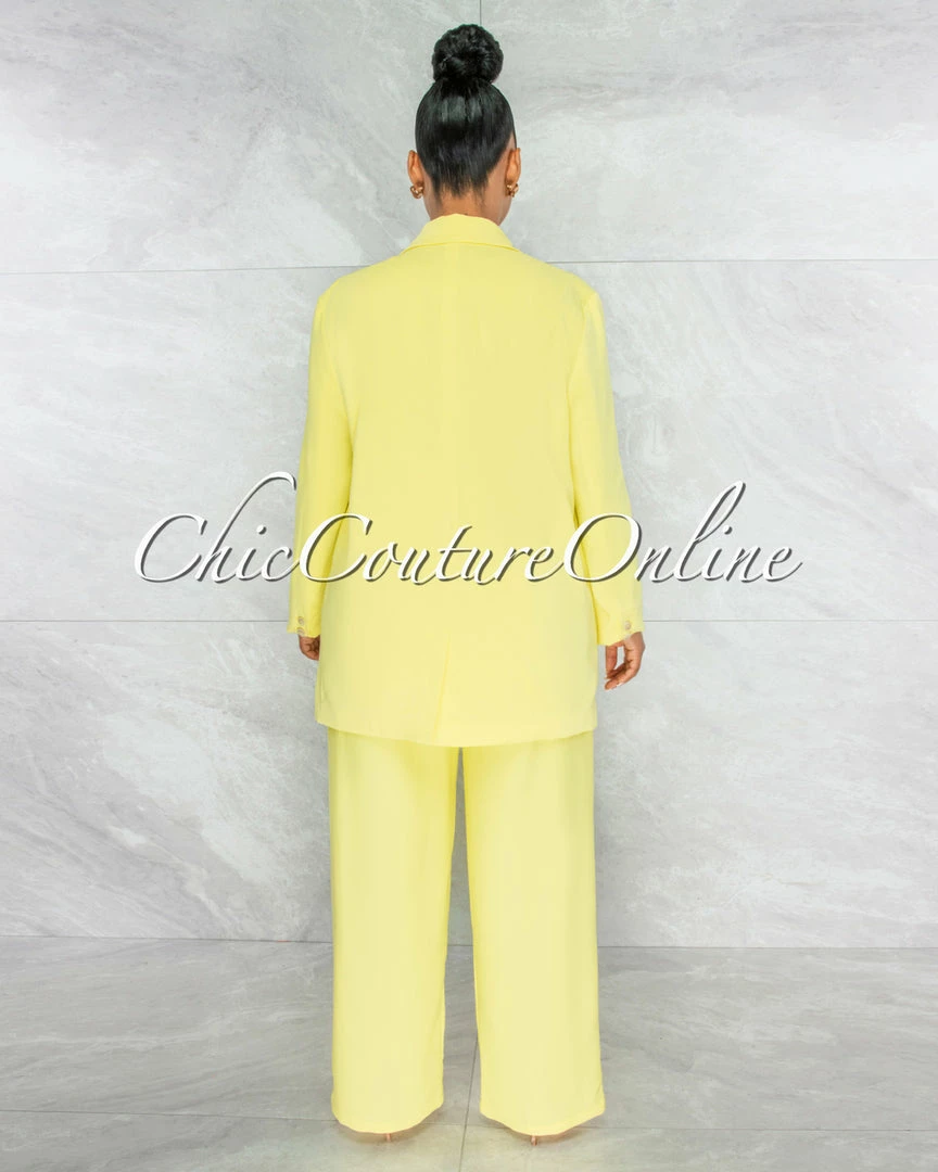 Vendor-unknown JUST IN Eneas Yellow Boyfriend Blazer & Wide Pants Set