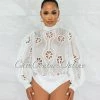 Vendor-unknown Sikina Off-White Sheer Embroidery Bodysuit JUST IN