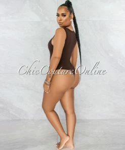 Vendor-unknown JUST IN Whitford Brown Ribbed Bodysuit