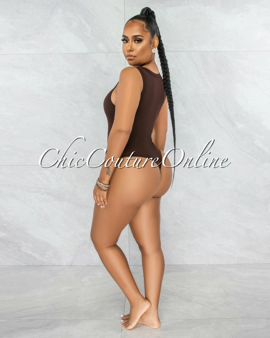 Vendor-unknown JUST IN Whitford Brown Ribbed Bodysuit