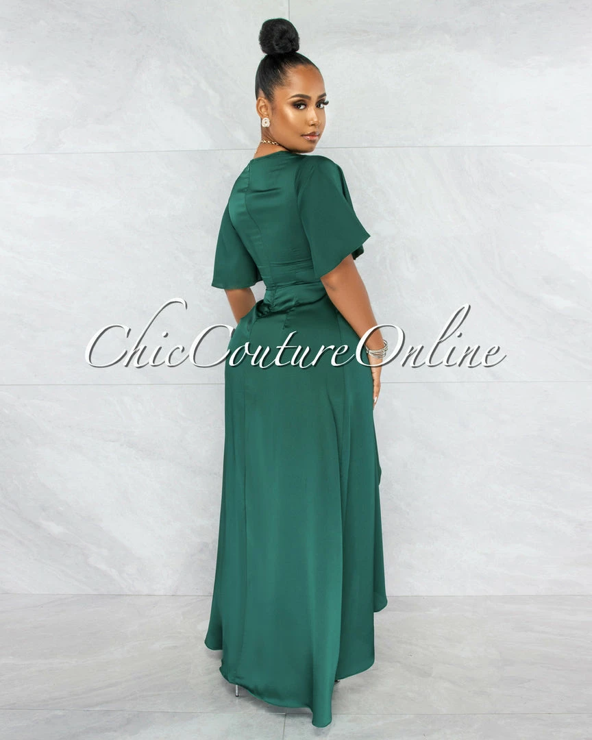 Vendor-unknown JUST IN Jesimiel Hunter Green Drape Dramatic High-Low Slit Dress